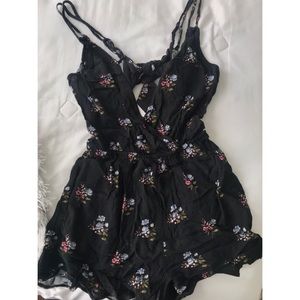 American Eagle Black Floral Romper Dress
